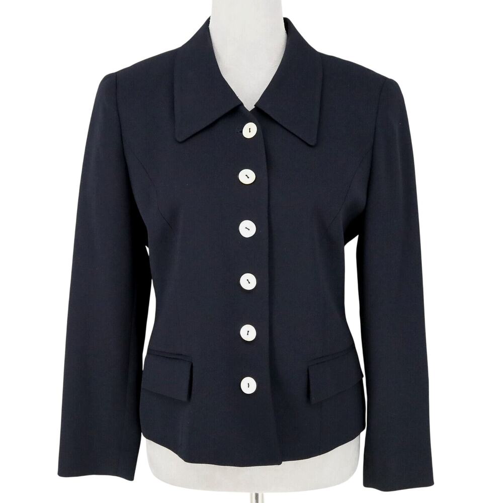 Saville Jacket Petites 10P Black Fitted Lined Pockets Collar Button Front